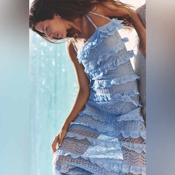 ZARA RUFFLED POINTELLE KNIT DRESS - Picture 6 of 10